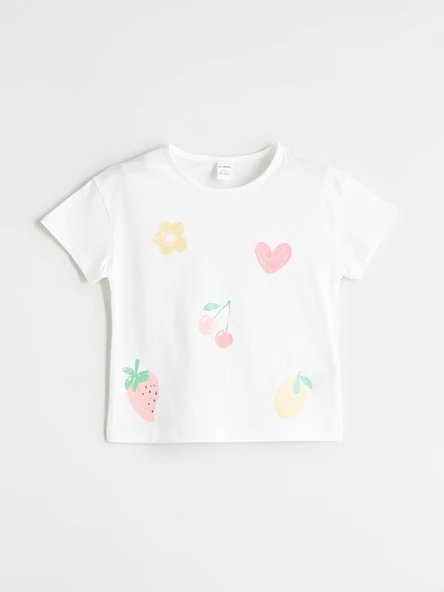 LCW Kids Beyaz Bisiklet Yaka Kız Çocuk Tişört ürün görseli 1