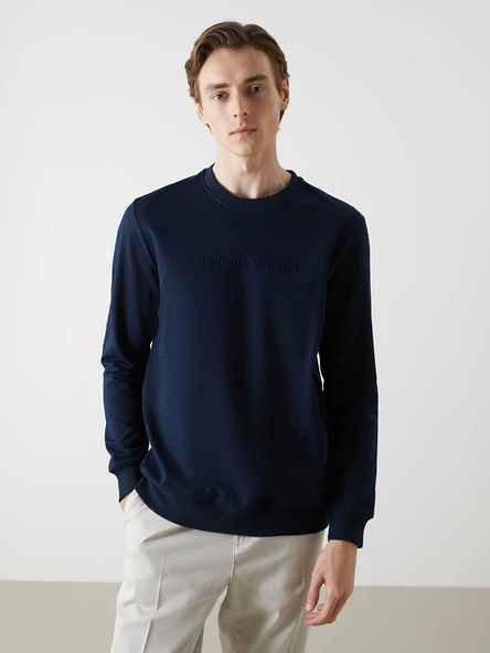 LCWAIKIKI Classic Lacivert Bisiklet Yaka Baskılı Erkek Kalın Sweatshirt ürün görseli 1