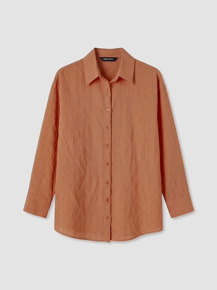 LCW Modest Turuncu Çizgili Oversize Kadın Gömlek Tunik ürün görseli 1