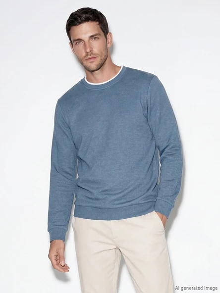 LCWAIKIKI Classic Mavi Bisiklet Yaka Erkek Sweatshirt ürün görseli 1