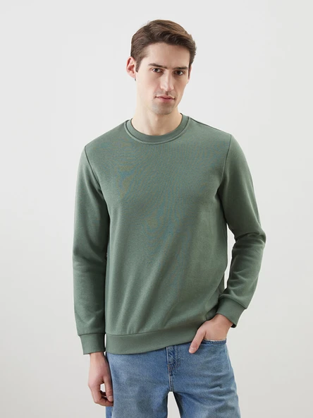 LCWAIKIKI Basic Yeşil Bisiklet Yaka Uzun Kollu Erkek Sweatshirt ürün görseli 1