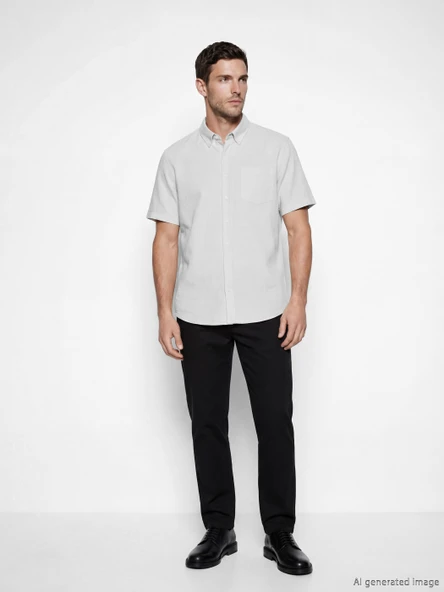LCWAIKIKI Classic Bej Regular Fit Armürlü Erkek Gömlek - Resim 2