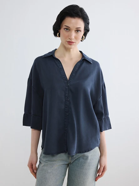 LCW Jeans Lacivert Oversize Kadın Jean Gömlek ürün görseli 1