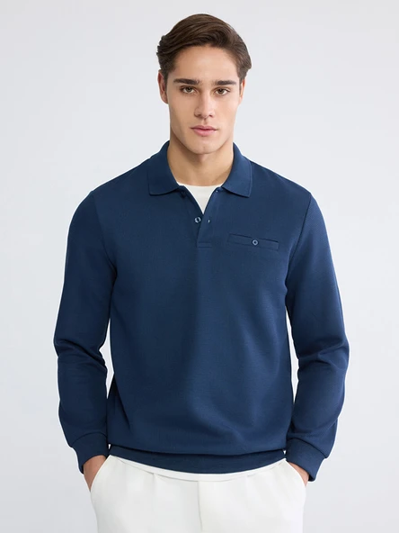 LCWAIKIKI Classic Lacivert Polo Yaka Erkek Sweatshirt ürün görseli 1
