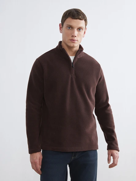 LCWAIKIKI Classic Kahverengi Dik Yaka Polar Erkek Sweatshirt ürün görseli 1