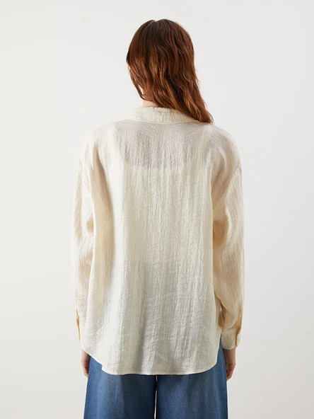 LCW Vision Bej Dokulu Oversize Kadın Gömlek - Resim 4