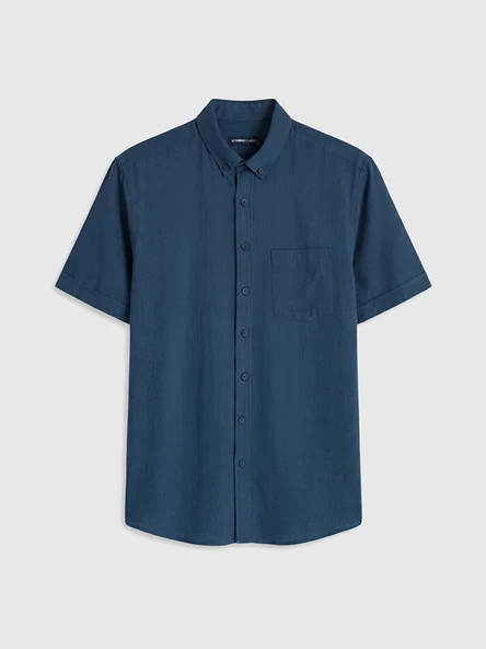 LCWAIKIKI Classic İndigo Regular Fit Armürlü Erkek Gömlek - Resim 5