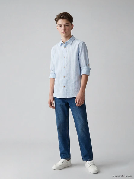LCW Kids İndigo Baggy Fit Erkek Çocuk Jean Pantolon ürün görseli 1