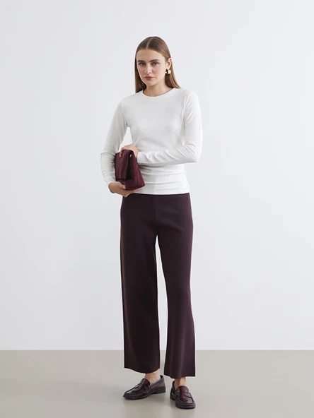 LCWAIKIKI Classic Mürdüm Beli Lastikli Kadın Triko Pantolon ürün görseli 1