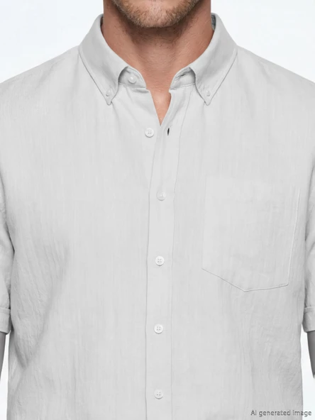 LCWAIKIKI Classic Bej Regular Fit Armürlü Erkek Gömlek - Resim 3