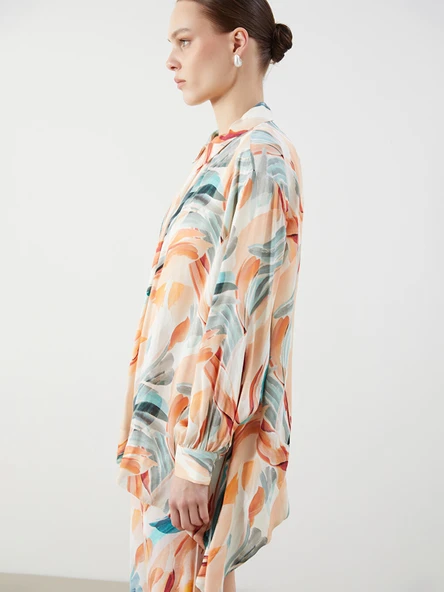 LCW Modest Karışık Desenli Oversize Kadın Gömlek Tunik ürün görseli 1