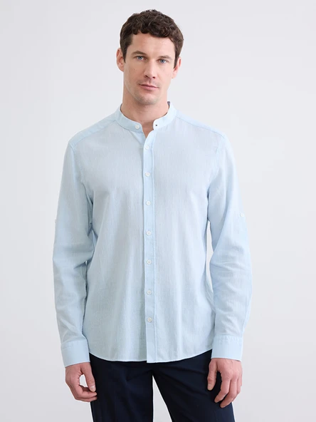 LCWAIKIKI Classic Mavi Regular Fit Hakim Yaka Erkek Gömlek ürün görseli 1