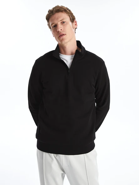 LCWAIKIKI Classic Siyah Dik Yaka Uzun Kollu Erkek Kalın Sweatshirt ürün görseli 1