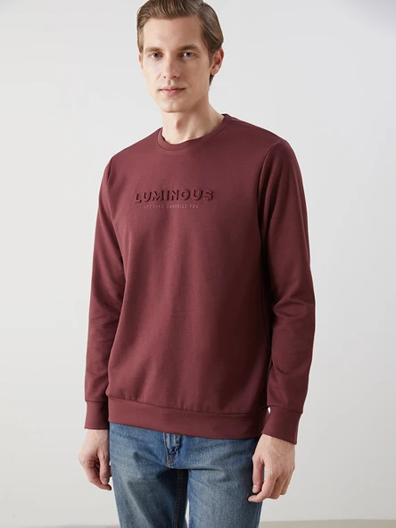 LCWAIKIKI Classic Bordo Bisiklet Yaka Uzun Kollu Baskılı Erkek Sweatshirt ürün görseli 1