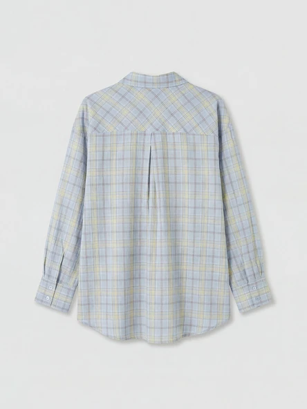 LCW Modest Sarı Ekose Oversize Kadın Gömlek - Resim 4