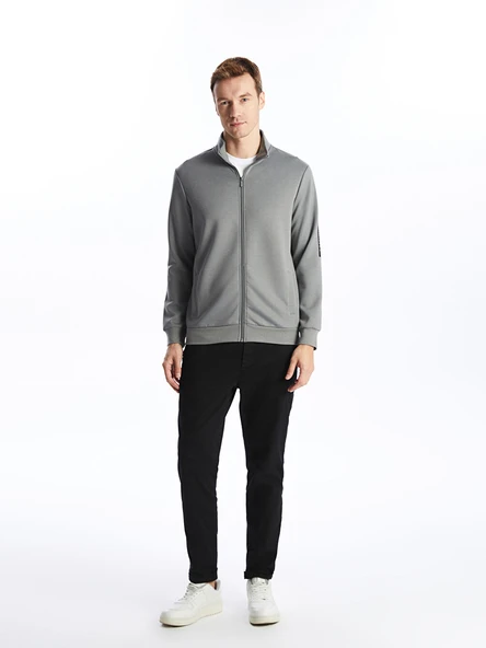LCWAIKIKI Basic Gri Dik Yaka Erkek Sweatshirt - Resim 2