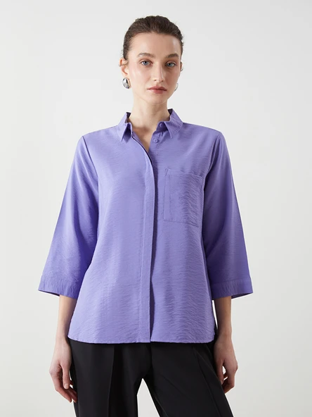 LCWAIKIKI Classic Mavi Loose Fit Kadın Gömlek ürün görseli 1