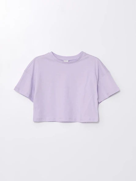 LCW Kids Lila Bisiklet Yaka Basic Kısa Kollu Kız Çocuk Crop Tişört ürün görseli 1