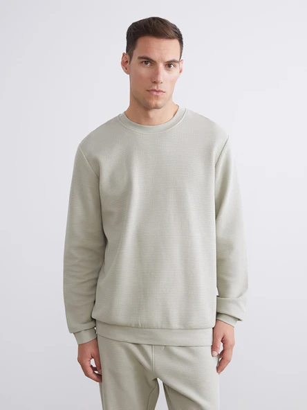 LCWAIKIKI Classic Gri Bisiklet Yaka Dokulu Erkek Sweatshirt ürün görseli 1
