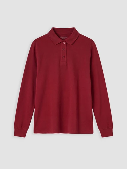 LCW Kids Bordo Polo Yaka Kız Çocuk Pike Tişört ürün görseli 1