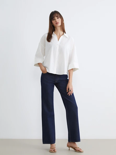 LCW Vision Beyaz Oversize Poplin Kadın Gömlek - Resim 3