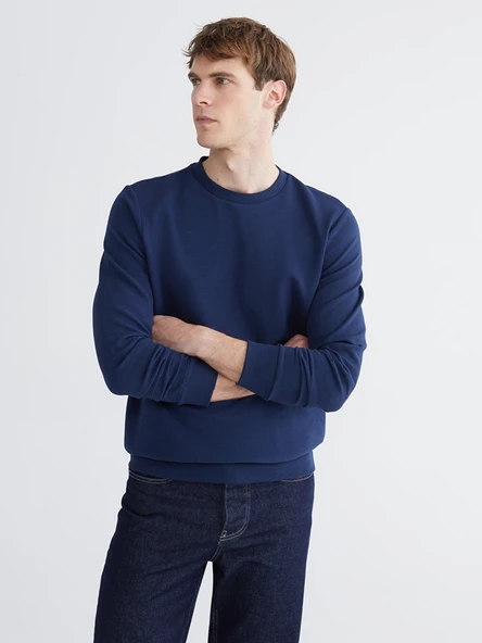 LCWAIKIKI Classic İndigo Bisiklet Yaka Erkek Sweatshirt ürün görseli 1