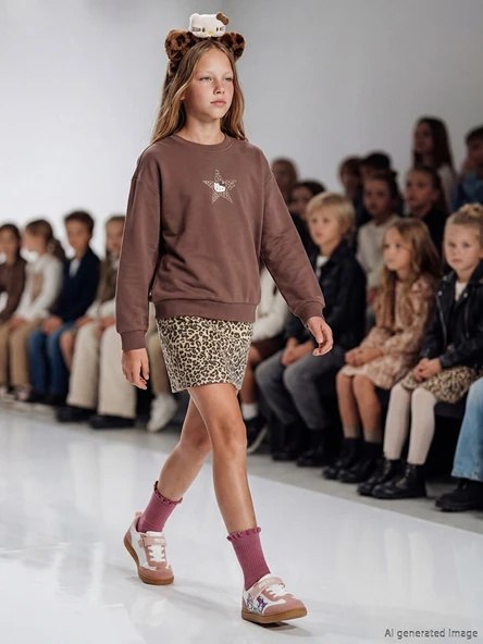 LCW Kids Kahverengi Bisiklet Yaka Hello Kitty Baskılı Kız Çocuk Sweatshirt ürün görseli 1
