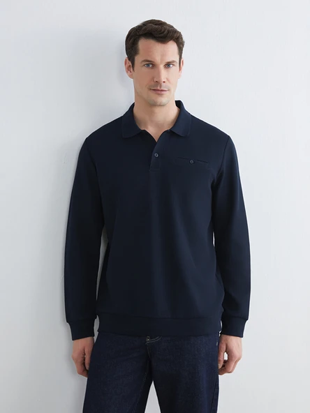 LCWAIKIKI Classic Lacivert Polo Yaka Erkek Sweatshirt ürün görseli 1