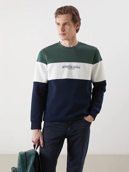 LCWAIKIKI Classic Lacivert Bisiklet Yaka Uzun Kollu Renk Bloklu Erkek Sweatshirt ürün görseli 1