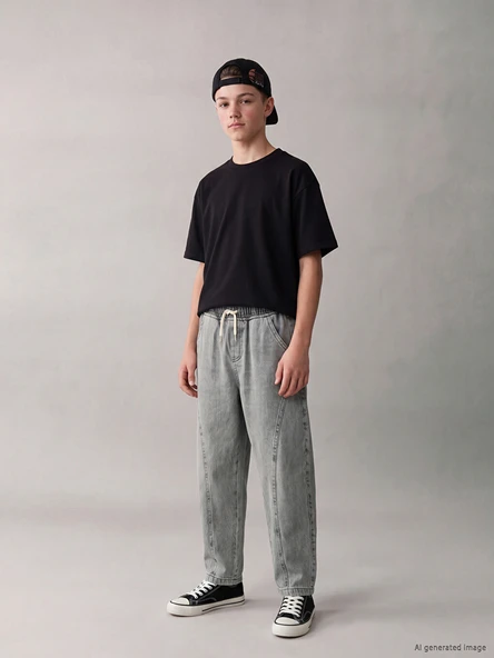 LCW Kids Gri Barrel Fit Erkek Çocuk Jean Pantolon ürün görseli 1