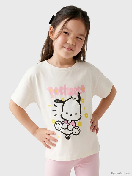 LCW Kids Beyaz Bisiklet Yaka Pochacco Baskılı Kız Çocuk Tişört ürün görseli 1