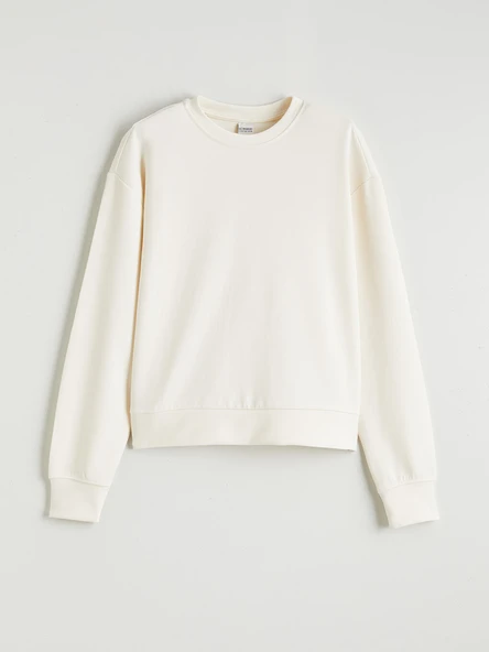 LCW Kids Ekru Bisiklet Yaka Kız Çocuk Soft Touch Sweatshirt ürün görseli 1