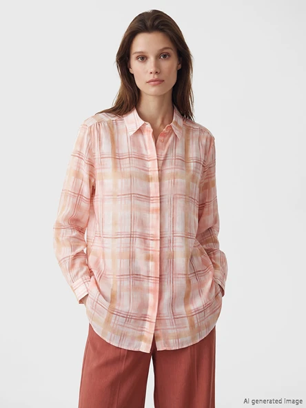 LCW Modest Pembe Ekose Oversize Kadın Gömlek Tunik ürün görseli 1