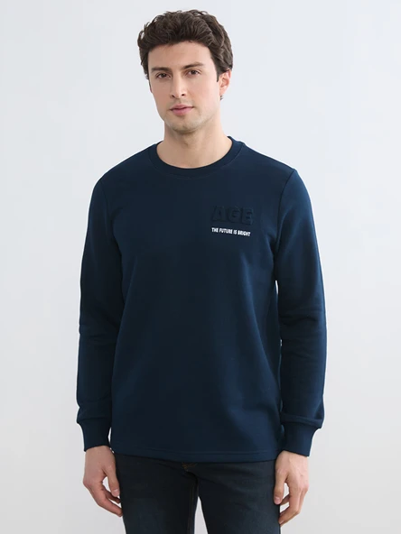LCWAIKIKI Classic Lacivert Bisiklet Yaka Baskılı Erkek Sweatshirt ürün görseli 1