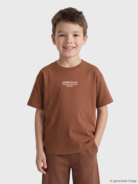 LCW Kids Kahverengi Bisiklet Yaka Baskılı Erkek Çocuk Tişört ürün görseli 1