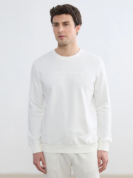 LCWAIKIKI Classic Beyaz Bisiklet Yaka Baskılı Erkek Sweatshirt ürün görseli 1