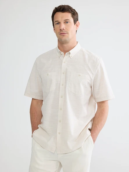 LCWAIKIKI Classic Bej Regular Fit Poplin Erkek Gömlek ürün görseli 1
