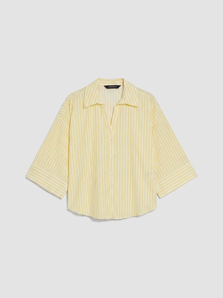 LCW Vision Sarı Çizgili Oversize Poplin Kadın Gömlek ürün görseli 1