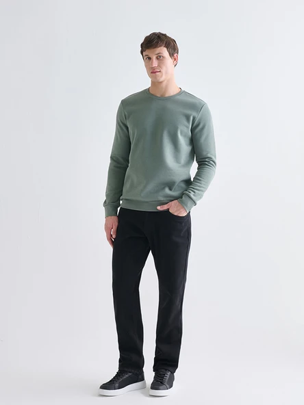 LCWAIKIKI Basic Yeşil Bisiklet Yaka Erkek Kalın Sweatshirt - Resim 2