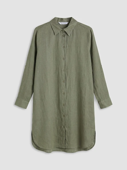LCW EVERYDAY Yeşil Oversize %100 Keten Kadın Gömlek Tunik ürün görseli 1
