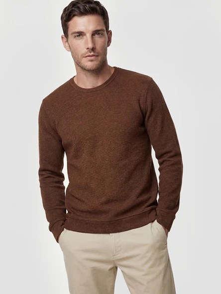 LCWAIKIKI Classic Kahverengi Bisiklet Yaka Erkek Sweatshirt ürün görseli 1