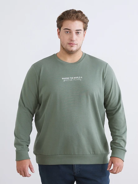 LCWAIKIKI Classic Yeşil Bisiklet Yaka Baskılı Erkek Sweatshirt ürün görseli 1