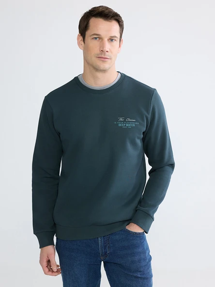 LCWAIKIKI Classic Petrol Bisiklet Yaka Erkek Kalın Sweatshirt ürün görseli 1