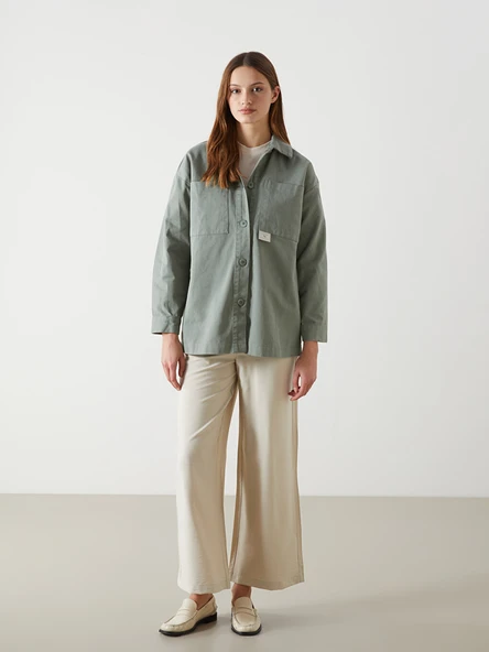 LCW Modest Yeşil Oversize Kadın Gömlek Tunik - Resim 2