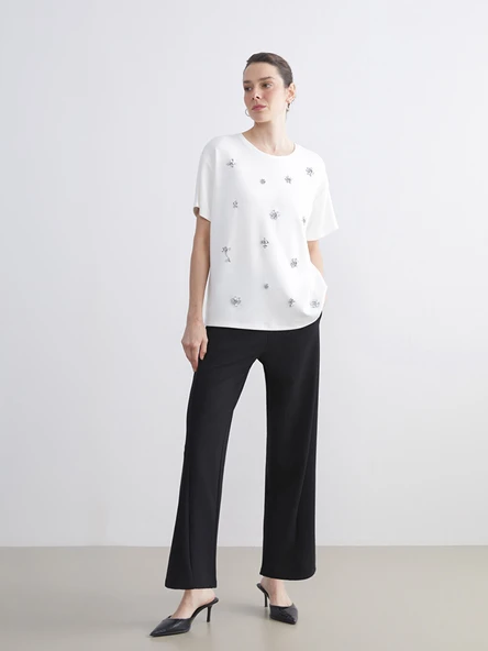 LCW EVERYDAY Siyah Beli Lastikli Geniş Paça Kadın Pantolon ürün görseli 1