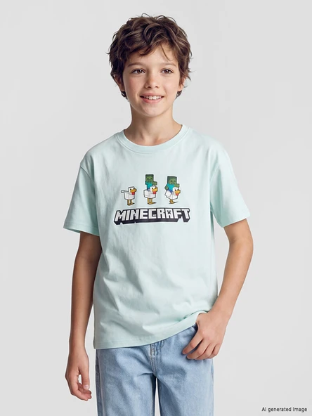 LCW Kids Yeşil Minecraft Baskılı Erkek Çocuk Tişört ürün görseli 1