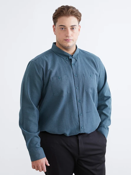 LCWAIKIKI Classic Yeşil Büyük Beden Regular Fit Uzun Kollu Gabardin Erkek Gömlek ürün görseli 1