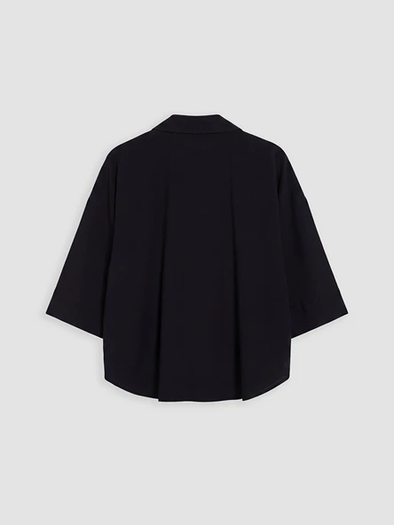 LCW Vision Siyah Oversize Poplin Kadın Gömlek - Resim 6
