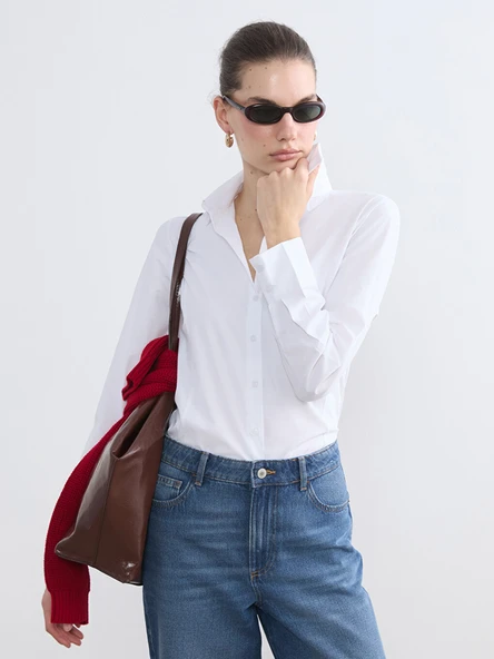 LCW Vision Beyaz Slim Fit Kadın Gömlek ürün görseli 1