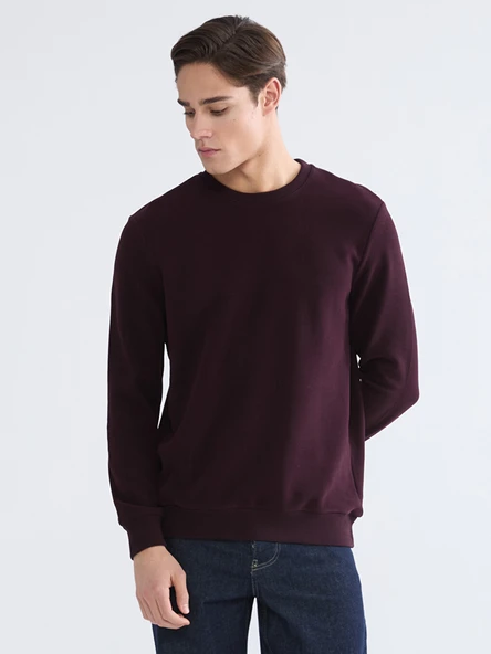LCWAIKIKI Classic Bordo Bisiklet Yaka Erkek Sweatshirt ürün görseli 1